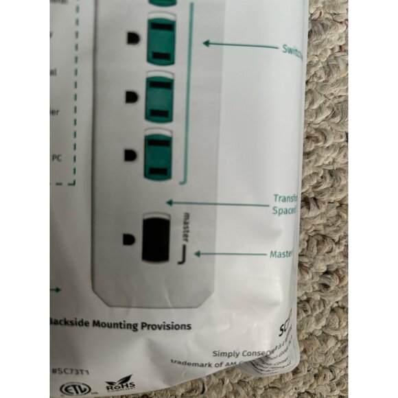 Simply Conserve 7 Outlet Advanced Power Strip Energy Saving Pc TV SC73T1 New - Picture 7 of 7